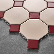 Stanmore Matt White & Burgundy Octagon Porcelain Mosaic Tile